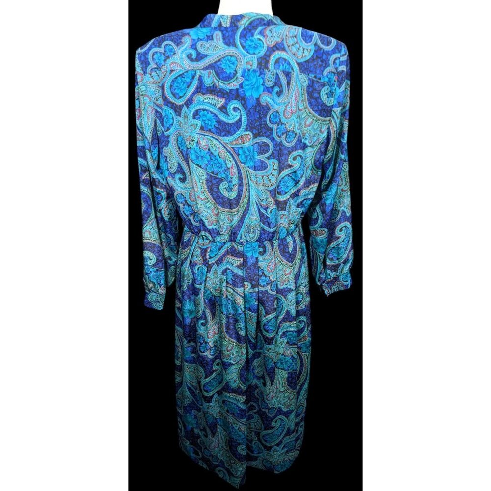 Vintage 80s Willi Of California Blue Paisley Dress - Picture 2 of 7